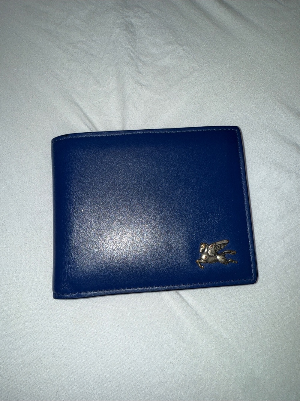 Etro Blue Leather Bifold Wallet with Winged Horse Emblem